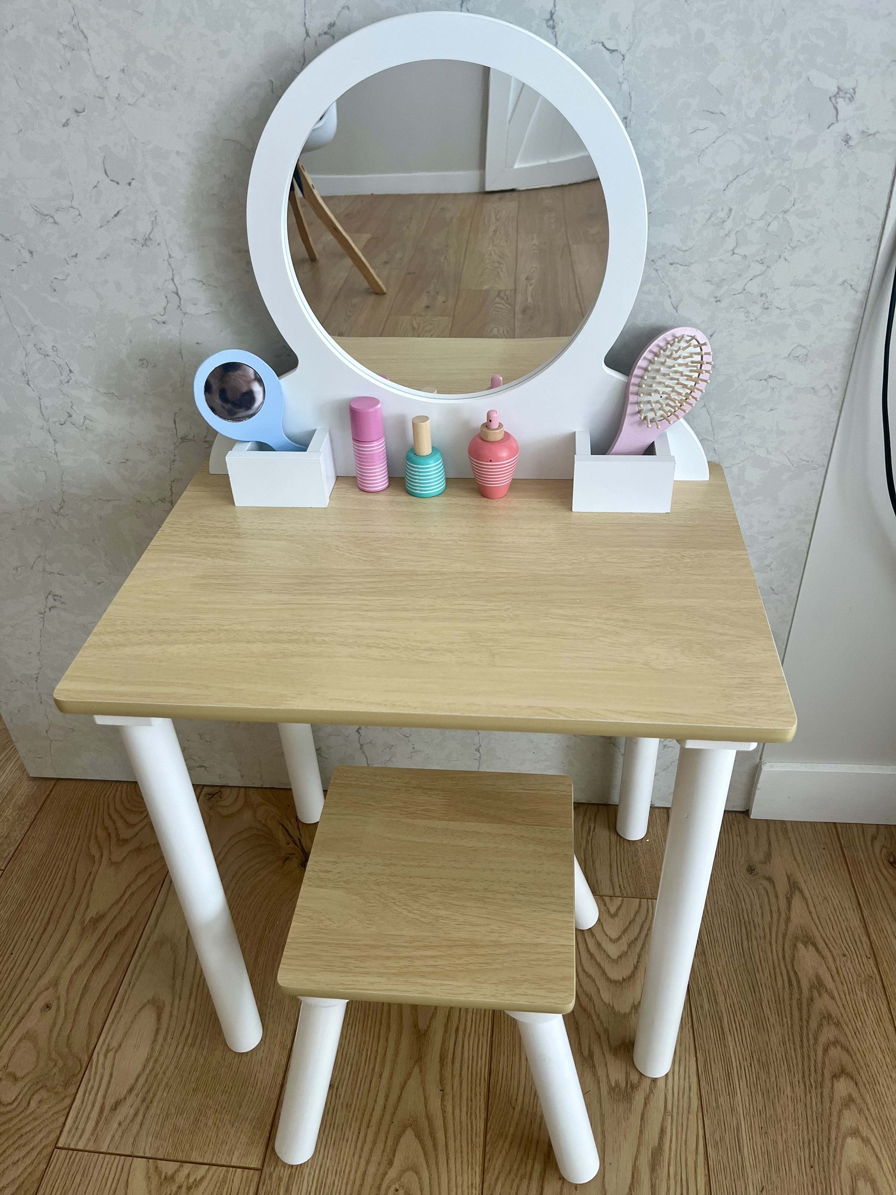 Wooden Vanity Set with Stool 