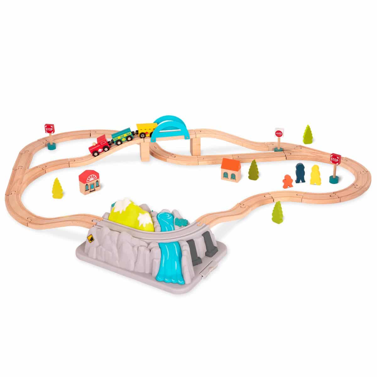 Wooden Train Set in a Bucket